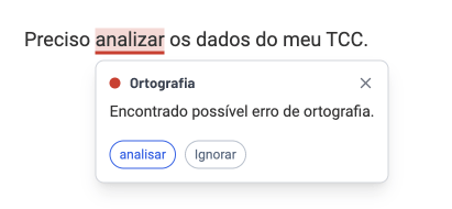 Captura do corretor a assinalar um erro de ortografia.